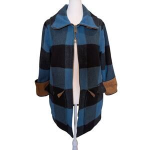 Woolrich Blue Wool Buffalo Plaid Fall Winter Coat Small